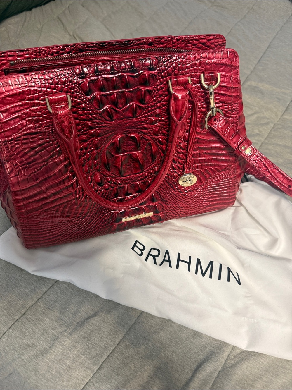 Brahmin Red Croc-Embossed Leather Satchel